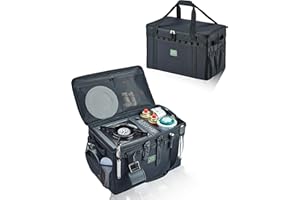 UPWOIGH Tactical Large Camping Storage Bag, Black 40L Collapsible Cooking Trunk Organizer, 600D Oxford Fabric, Waterproof Bottom Adjustable 2 Dividers, Heavy Duty Duffle Bag Overlanding Gear