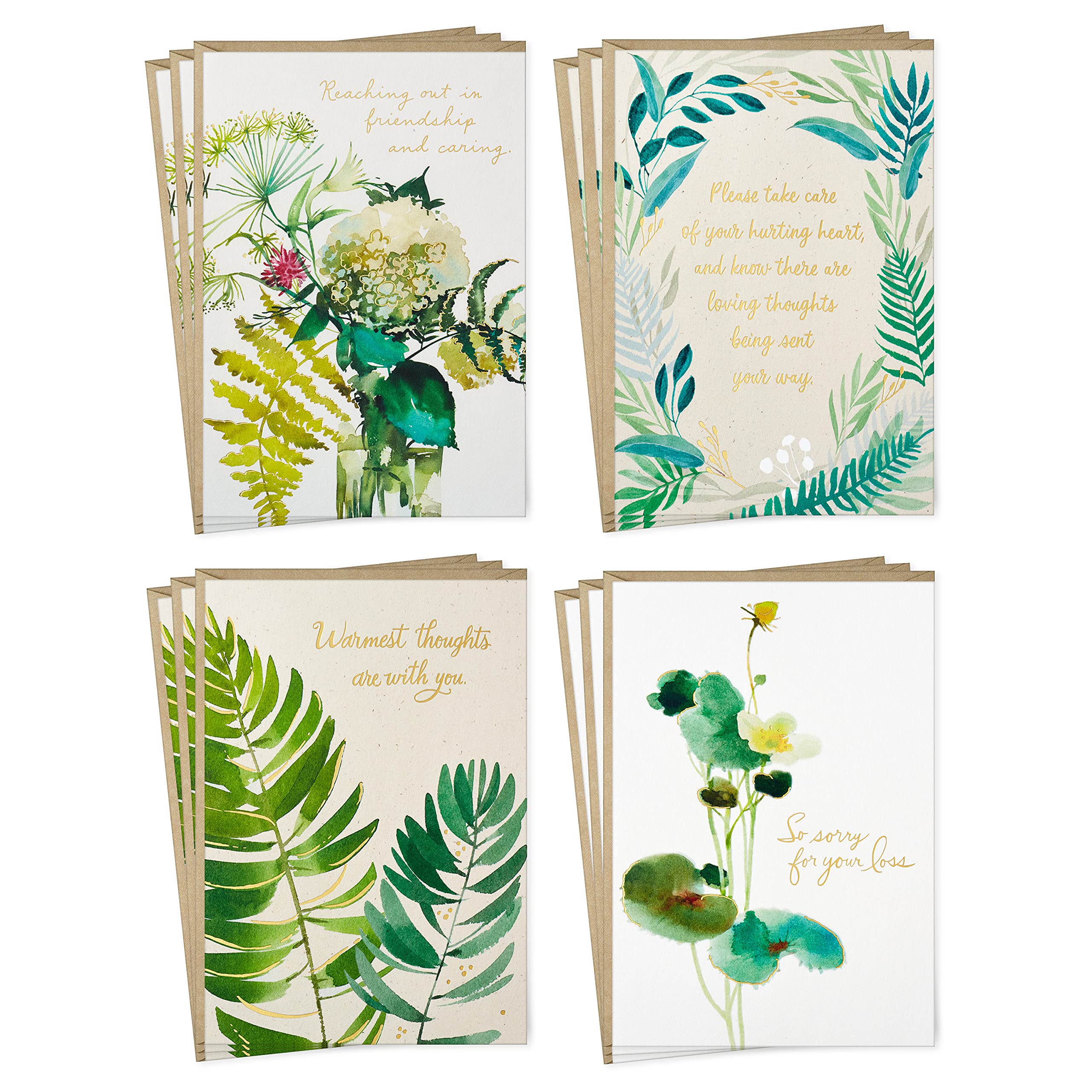 Hallmark Sympathy Card Assortment, Watercolour Green (12 Assorted Cards with Envelopes)