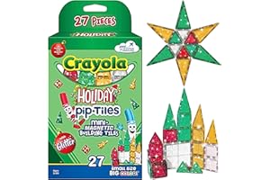 CreateOn Crayola Holiday Glitter Mini Micro Nano PIP Magnetic Tiles, Magnetic Kids’ Building Toys, STEM Learning Travel Toys for Boys and Girls, 27-Piece Set