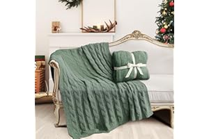 Amélie Home Green Cable Knit Throw Blankets,Microfiber Feather Yarn Plush Soft Warm Throw Cozy Fluffy Blanket for Couch Bed Sofa 50'' x 60''