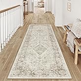 PureCozy 2x6 Runner Rug Beige Washable Hallway Kitchen Carpet Vintage Distressed Small Non Slip Low Pile Thin Bedroom Medallion Accent Throw Rug Laundry Living Room