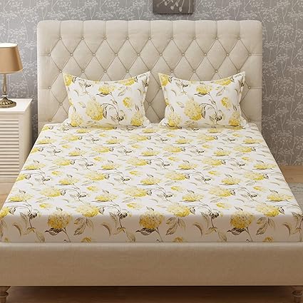 Bombay Dyeing Cynthia 120 TC Polycotton Double Bedsheet with 2 Pillow Covers - Yellow