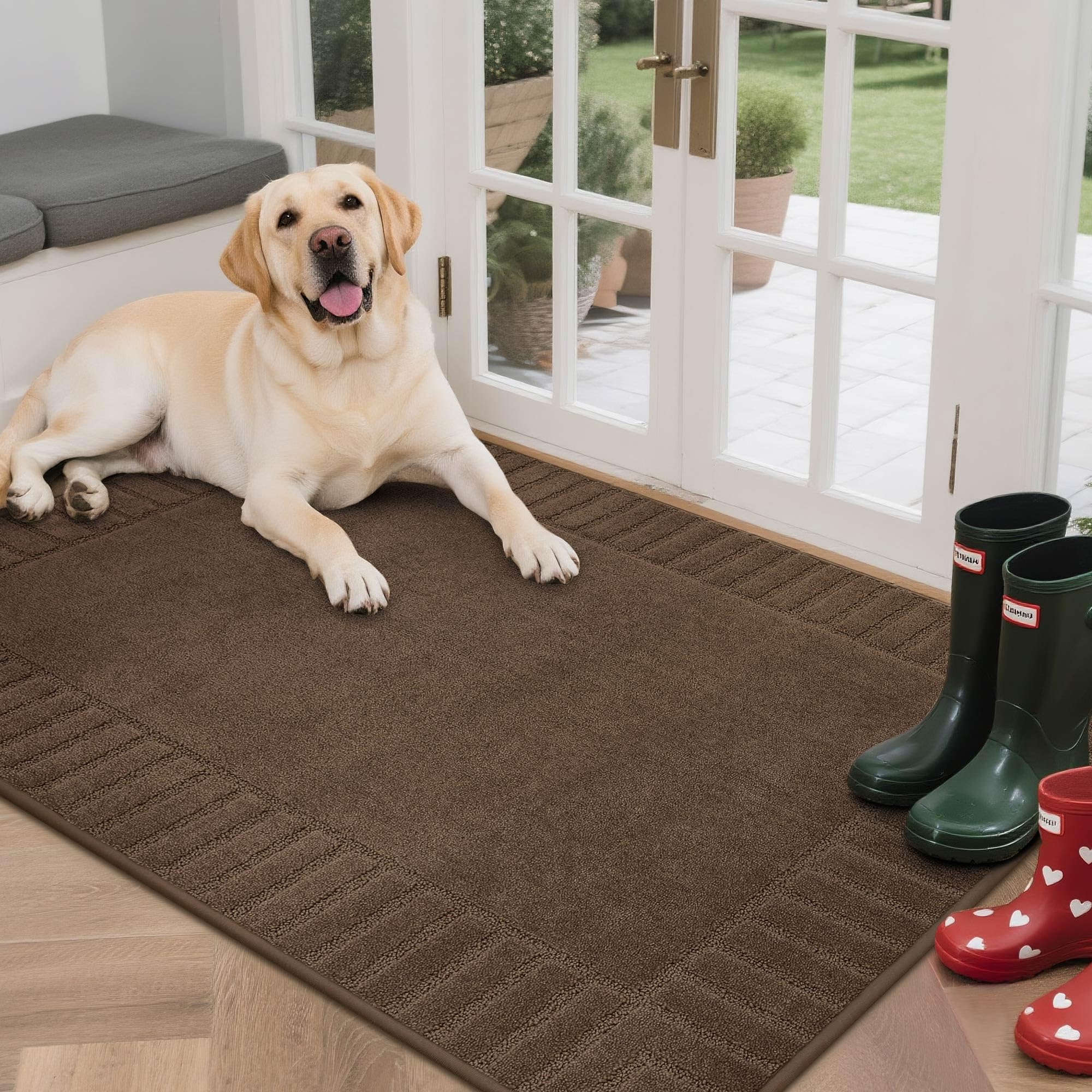 BEQHAUSE Door Mat for Indoor & Outdoor,Dirt Trapper Barrier Mat Super Absorbent Machine Washable Front Doormats Rug with Non-Slip TPR Backing (Brown, 80x120cm)