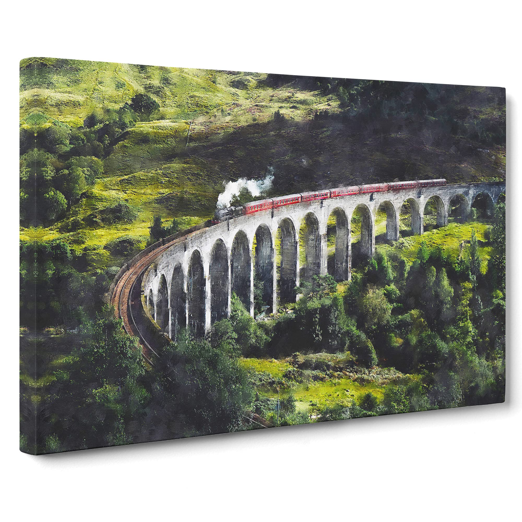Steam Train In Scotland Canvas Print | Gallery Wrapped 30mm Frame Wall Art | 20x14 inches | Ready to Hang | Abstract Vehicles Picture | Living Room Bedroom Lounge Office
