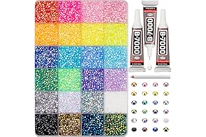 WORTHOFBEST 31000Pcs Rhinestones for Bedazzling, 3mm Bedazzler Kit with Flatback Rhinestones for Clothes Crafting Crafts Nails Clothing, Flat Back Resin Rainbow Colorful Colored Crystal with B 7000 Glue Clear