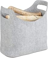 Relaxdays Grey Felt Firewood Basket 39.5x40x23cm Foldable Log Holder Newspaper view 1