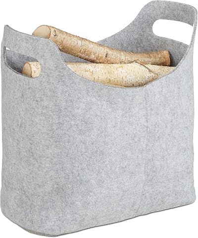 Relaxdays Grey Felt Firewood Basket 39.5x40x23cm Foldable Log Holder Newspaper