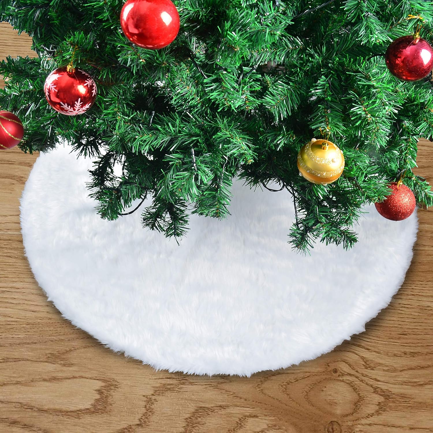 JOYIN 48” Faux Fur Christmas Tree Skirt for Holiday Tree Decorations