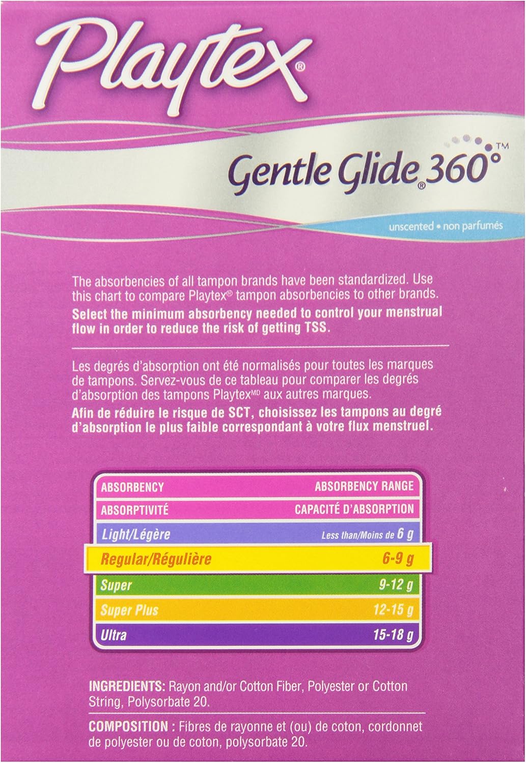 Playtex Simply Gentle Glide Unscented Regular Absorbency Tampons with 360 Protection, 72 Count: Health & Personal Care