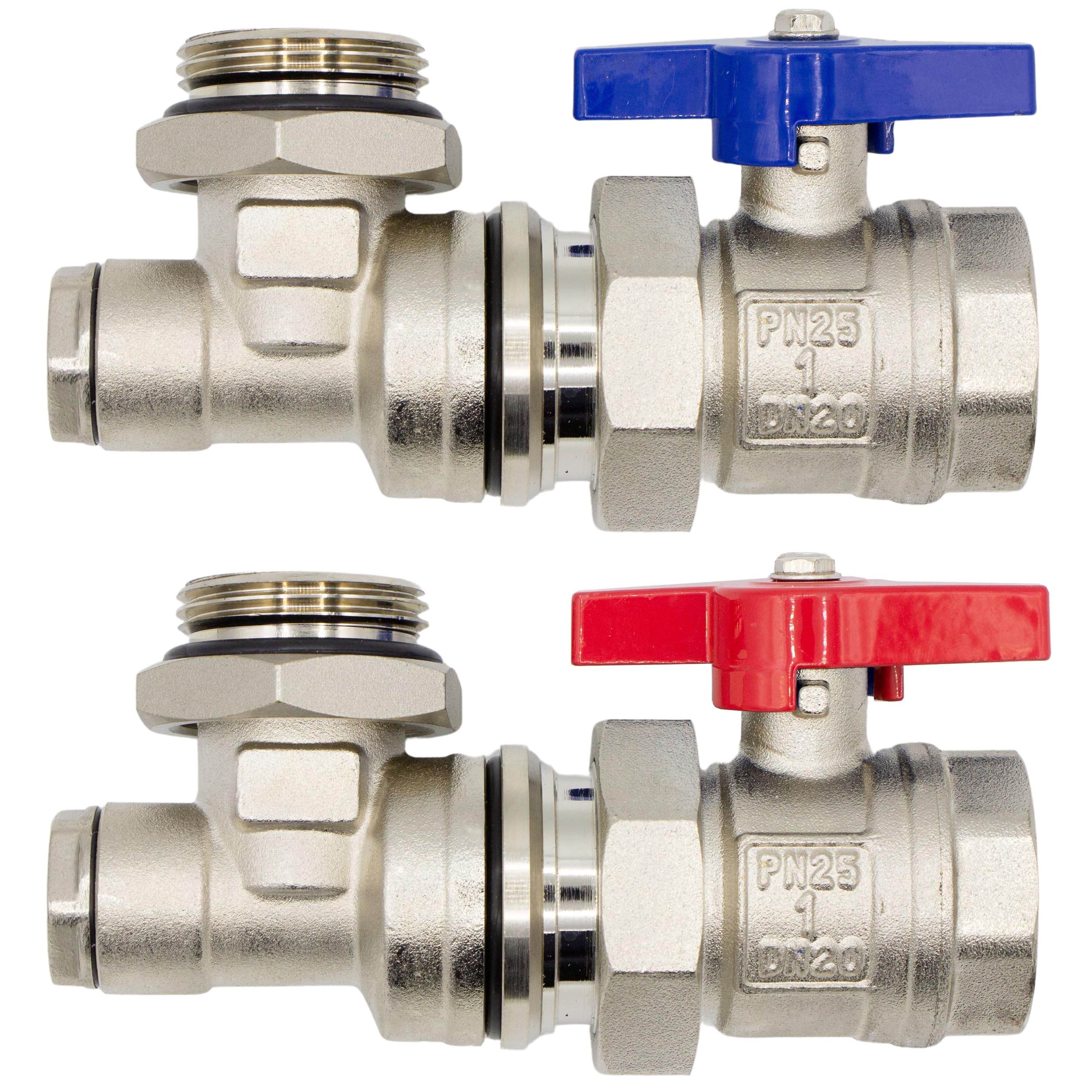 VARIOSAN Angle ball valve set for heating circuit distributor 16652, 1 inch, brass, self-sealing screw connection, e.g. for underfloor heating