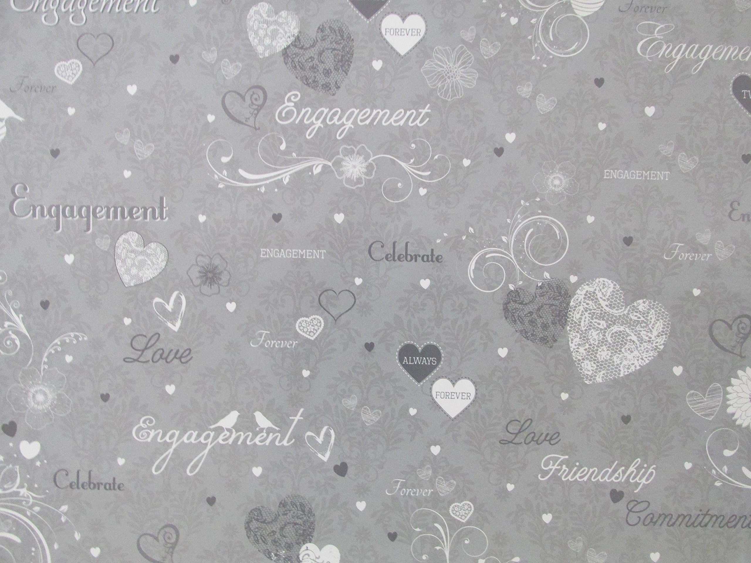 Engagement Gift Wrapping Paper Always Forever Hearts 2 x Sheets & 1 Matching Tag