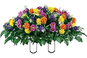 Sympathy Silks Artificial Cemetery Flowers – Realistic Wildflower Outdoor Grave Decorations - Purple Violet Wildflower Saddle for Headstone