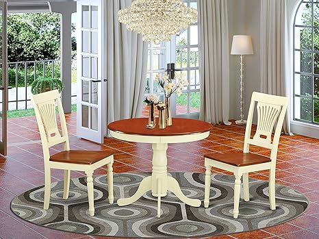 Amazon Com East West Furniture Modern Dining Table Set 2 Amazing Dining Room Chairs A Beautiful Wood Table Wooden Seat Cherry And Buttermilk Dining Room Table Table Chair Sets