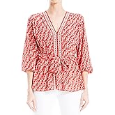 Max Studio Womens Crepe 3/4 Sleeve Smocked Back Blouse
