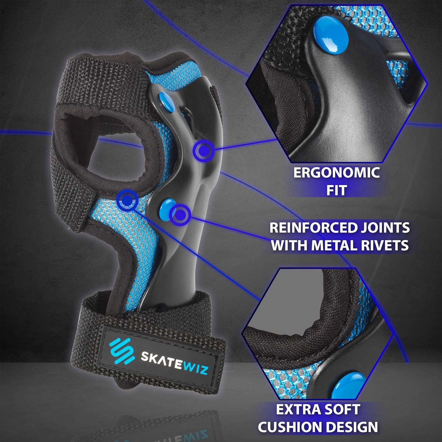 SKATEWIZ Protect-1 Elbow Pads Roller Skates Adult Women Wrist Guards Rollerblade [6pcs] Designed in Germany - Elbow and Knee Pads Kids Knee Savers : Sports & Outdoors