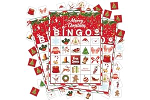 Disfuco Christmas Bingo Game, Christmas Bingo Games for Family, Xmas Party Games Cards, Winter Party Favors Supplies Decorations, 24 Players Game (A07)