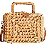 Retro Straw Bag Boho Rectangular Crossbody Purse Rattan Hand Woven For Women Necessities Shoulder Crossbody Bags Wicker Purse