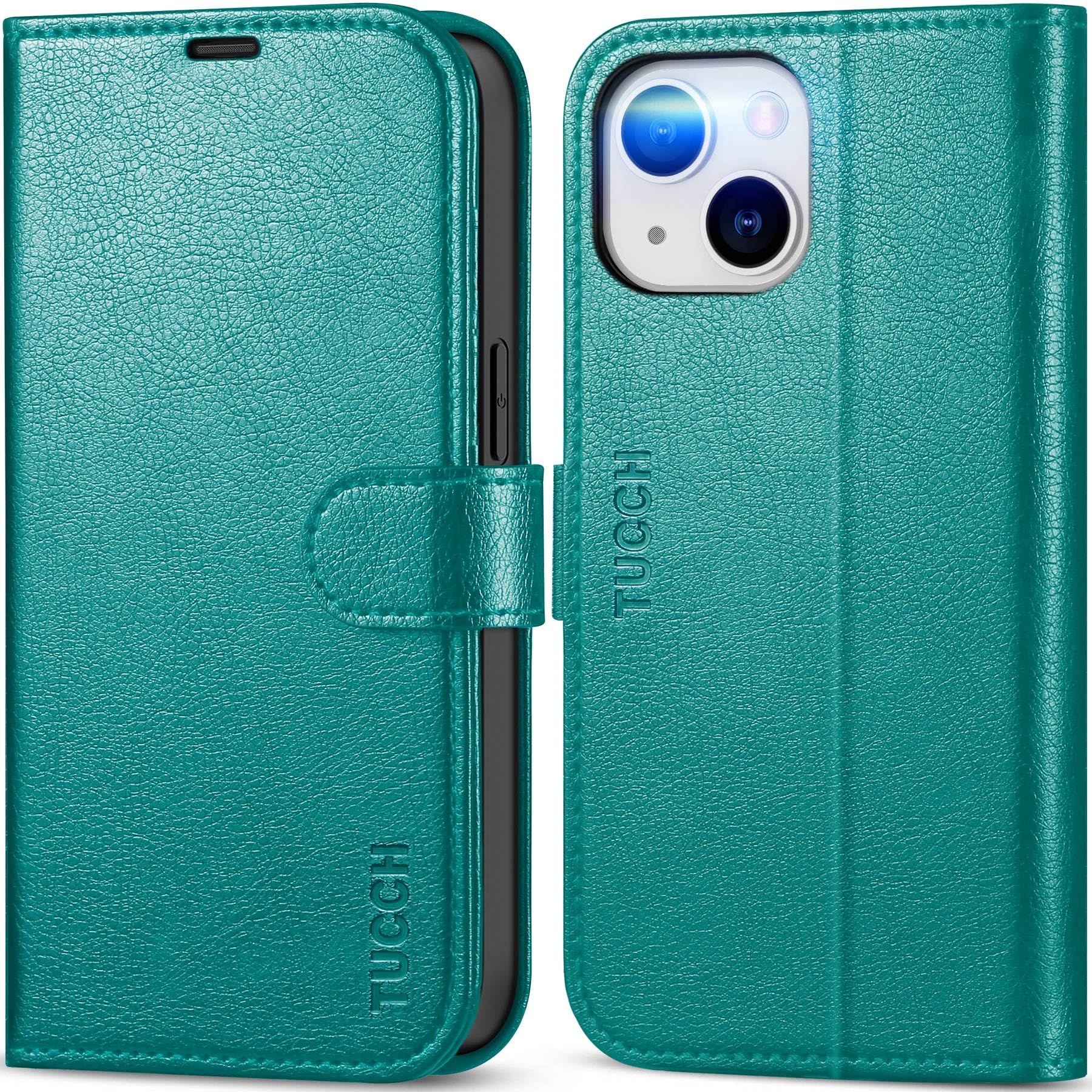 TUCCH Case for iPhone 14 (6.1") 2022, Magnetic PU Leather Wallet Foldable Case with [Viewing Stand]Flip Folio Cover[Shockproof TPU][RFID Blocking][Credit Card Holders]Compatible with iPhone 14, Cyan