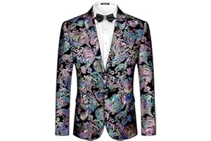 MAGE MALE Men's Dress Party Floral Suit Jacket Notched Lapel Slim Fit Two Button Stylish Blazer