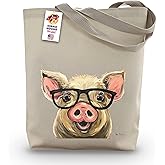 Pig Tote Bag - Pig Lover Gift - Pig with Glasses Totes -Handmade Totes - Pig Canvas Totes - Cute Pig Reusable Shopping Bag - Gifts for Mom - Funny Pig Gifts- Grocery Bag - Handbag - Beach Bag