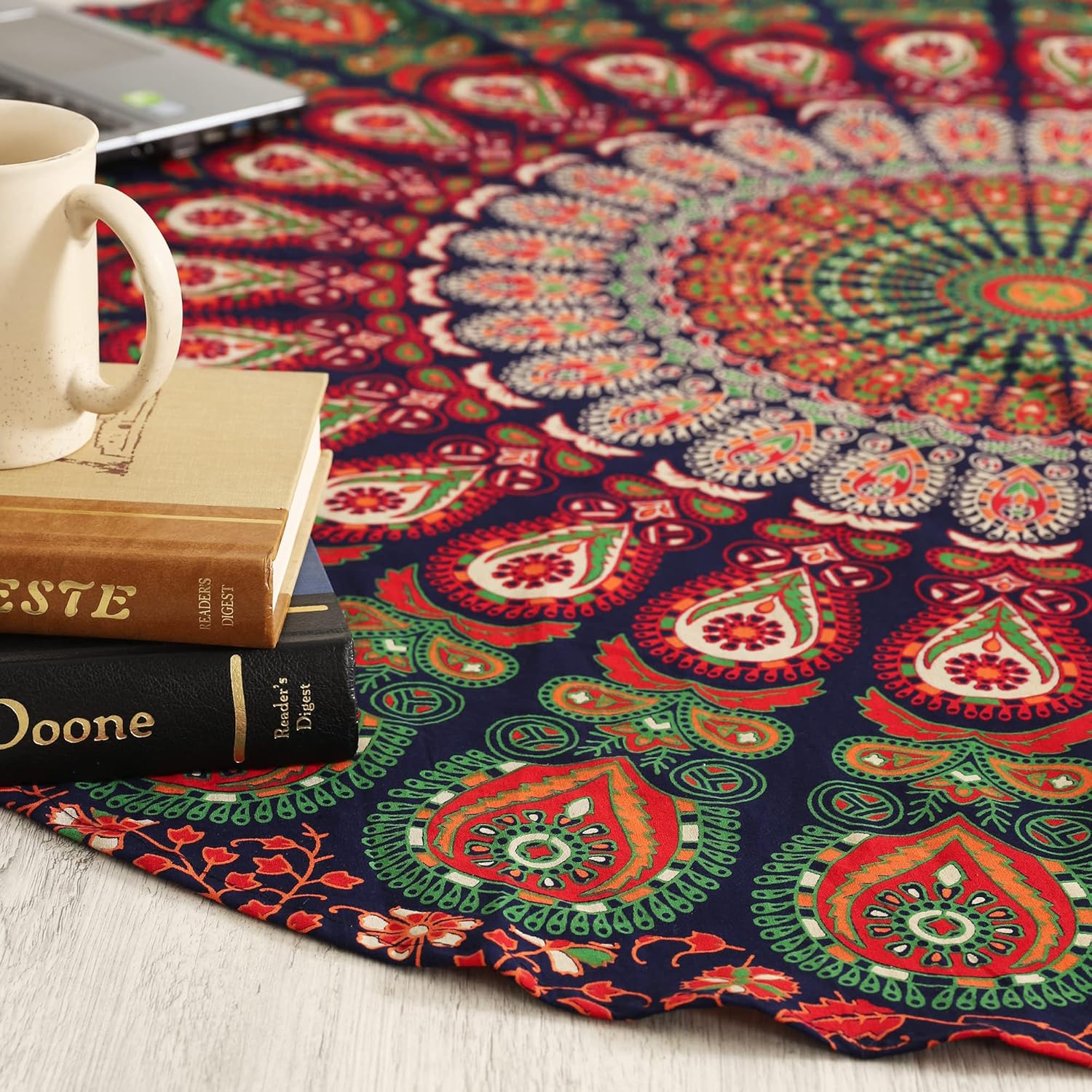 Tapestries - Popular Handicrafts Round Tapestry Wall Hanging Ombre Hippie Mandala Bohemian Hippy Intricate Indian Tapestries Tablecloth 50 Inches (127cm) Blue