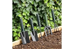 5-Piece Medium Gardening Tool Set Stainless Steel Garden Shovels Plastic Hand Trowel Fork Cultivator Weeder Anti-Slip Ribbed 