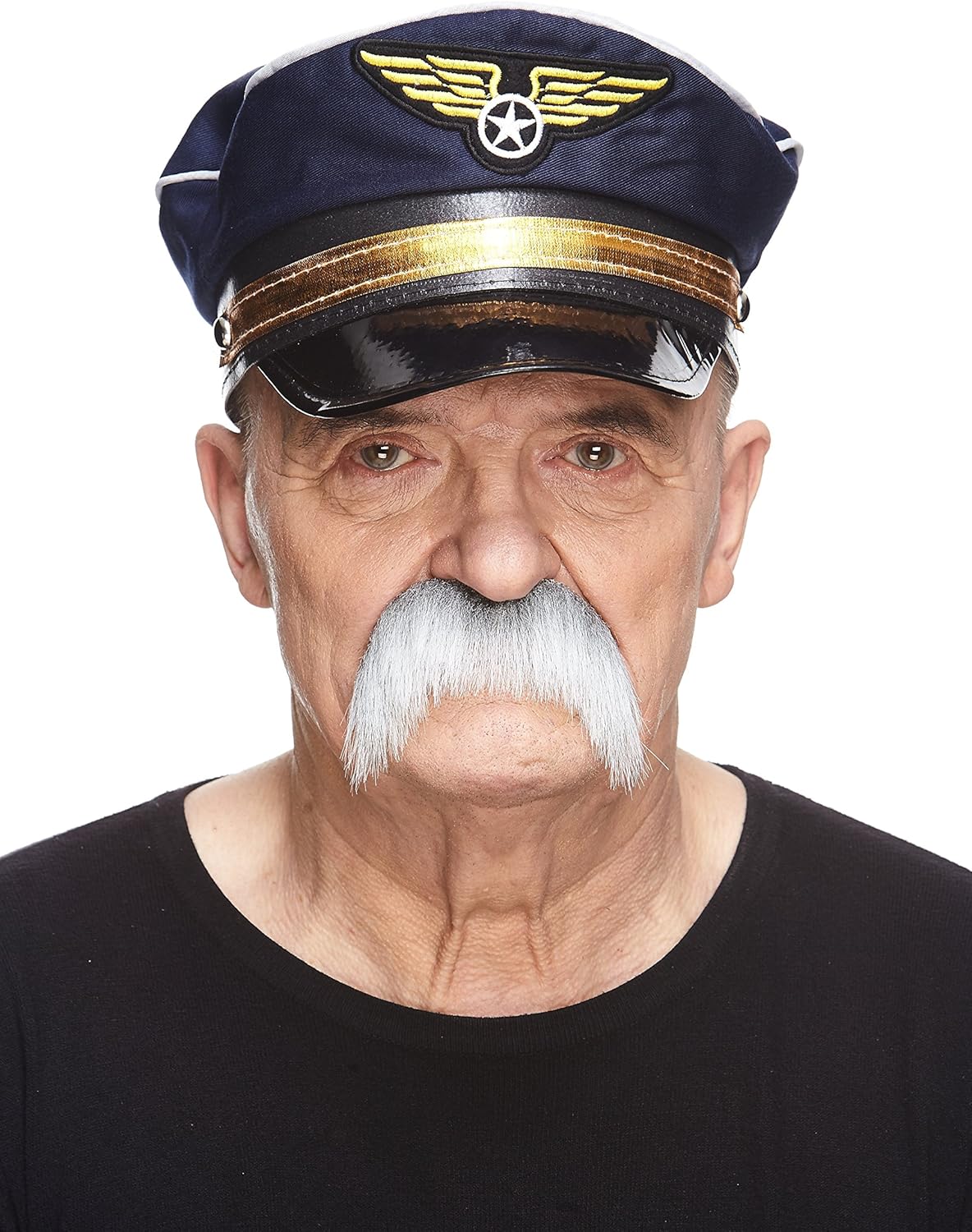 Mustaches Fake Mustache, Self Adhesive, Novelty, Horseshoe False Facial Hair, Gray with White Color - Image 3