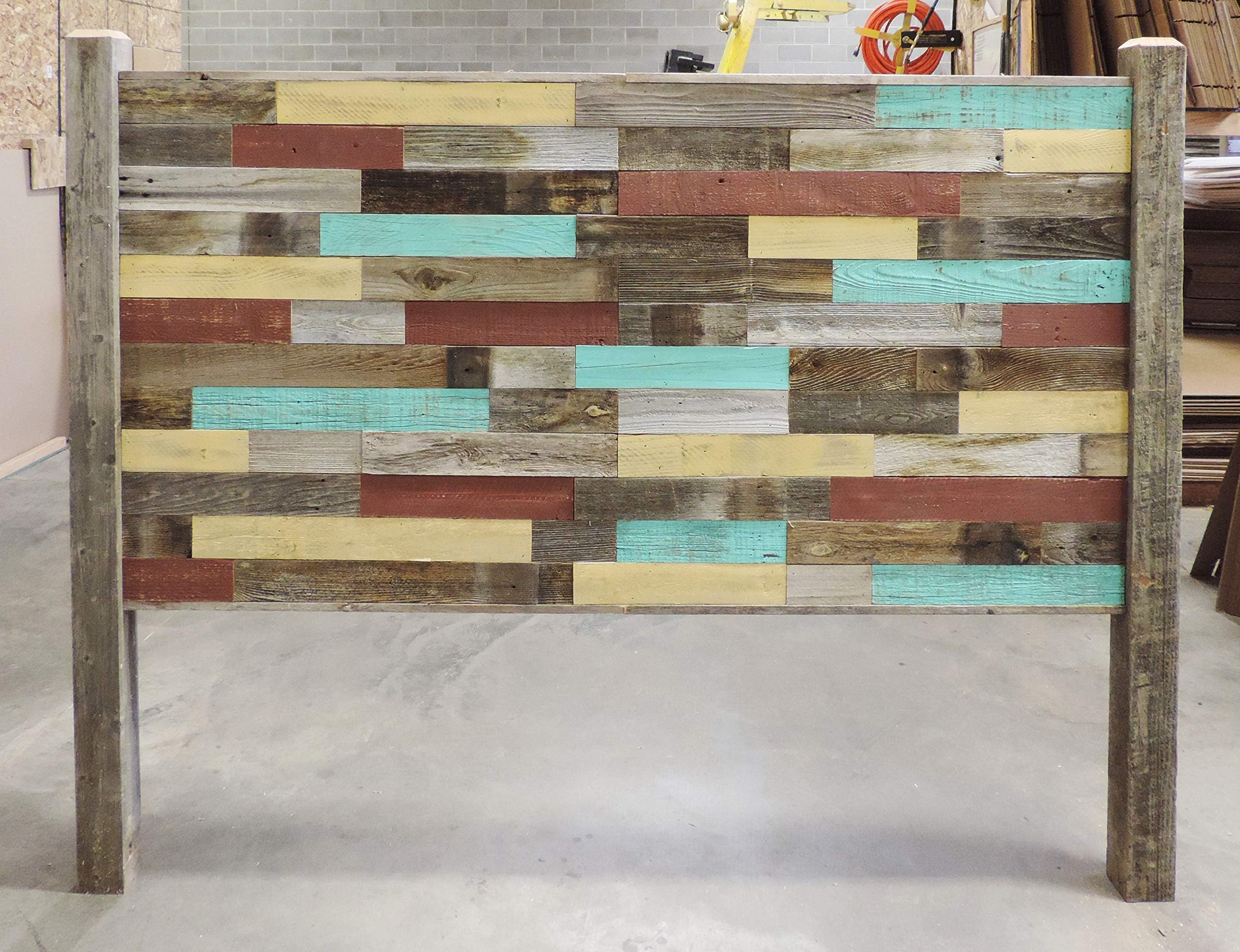 Rustic Queen Size Panel Head Board Reclaimed Barn Wood Real Weathered Rustic Bedroom Western Furniture Decorative Decor Style Distressed Modern Industrial Country with Legs