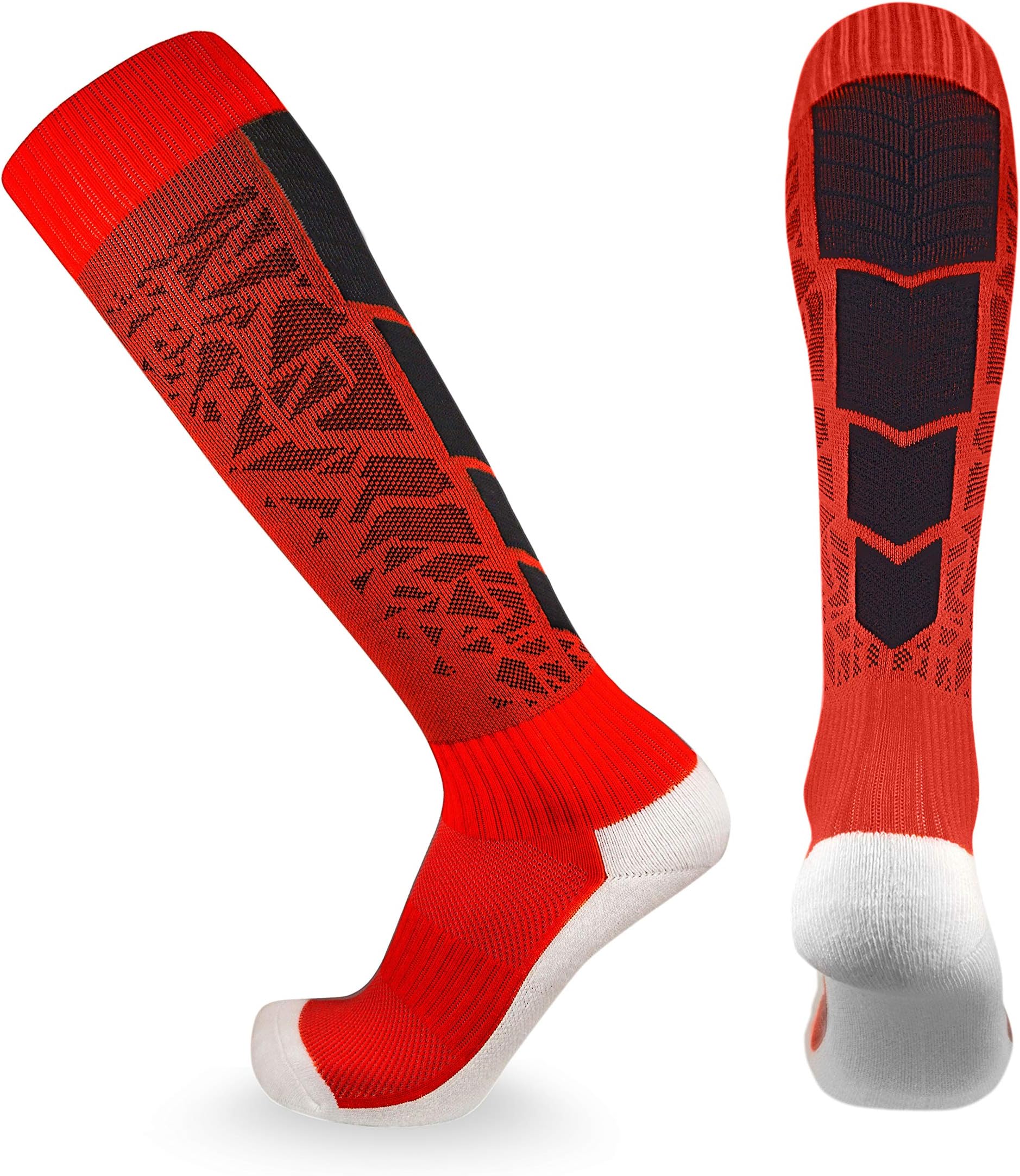 Elite Performance Athletic Socks - Over The Calf (Large, Red / Black)