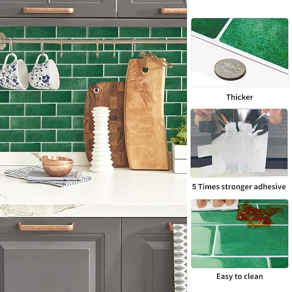 ARTEMURO 10-SHEETS PEACOCK GREEN SUBWAY TILES PEEL AND STICK BACKSPLASH TILE- 3D SELF ADHESIVE PEEL AND STICK BACKSPLASH FOR KITCHEN, BATHROOM – 12″X12″ STICKY MOSAIC WALL TILES