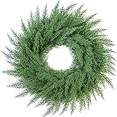 24 Inch Christmas Cedar Cypress Wreath – Artificial Greenery Wreath for Front Door, Farmhouse Holiday Winter Decor and Year-Round Indoor Outdoor Home Decoration