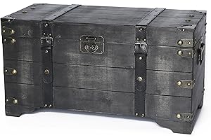Vintiquewise Distressed Black Medium Wooden Storage Trunk
