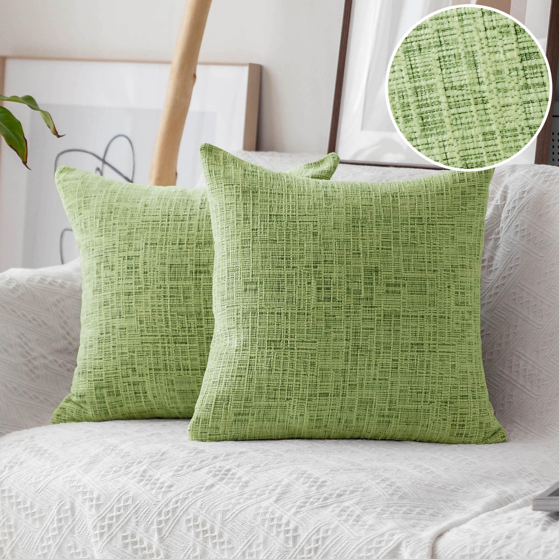 Home Brilliant Cushion Covers Green Decorative Chenille 60x60 Sofa Bed Couch Decor, Soft Textured Large Cushion Covers Set of 2, 60cm, Green Apple