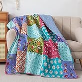 SLPR All is Bright 50" x 60" Quilted Throw Blanket, Summer Lightweight Throw Quilt with Colorful Patchwork Design for Couch and Bed, Bohemian Vintage-Inspired Lap Quilt