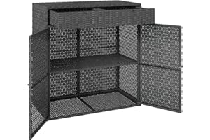 Outsunny Wicker Outdoor Storage Cabinet, Double Door Patio Storage Cabinet with 2 Drawers and 2-Tier Shelves, PE Rattan Towel