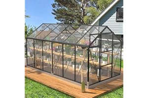 PIPLEO Polycarbonate Greenhouses, 6x12 FT Green Houses for Outside with Adjustable Roof Vent, Walk-in Aluminum Frame Greenhouse with Sliding Doors for Garden Backyard (6x12FT)