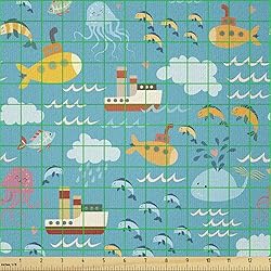 Ambesonne Ocean Fabric by The Yard, Marine Pattern