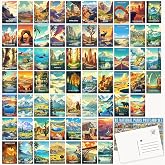 LCLAIDYDY 63 National Parks Postcard Set,Vintage Travel Posters Illustrations Postcards,U.S. National Parks Post Cards for Kids Students Teachers Mailing 4x6