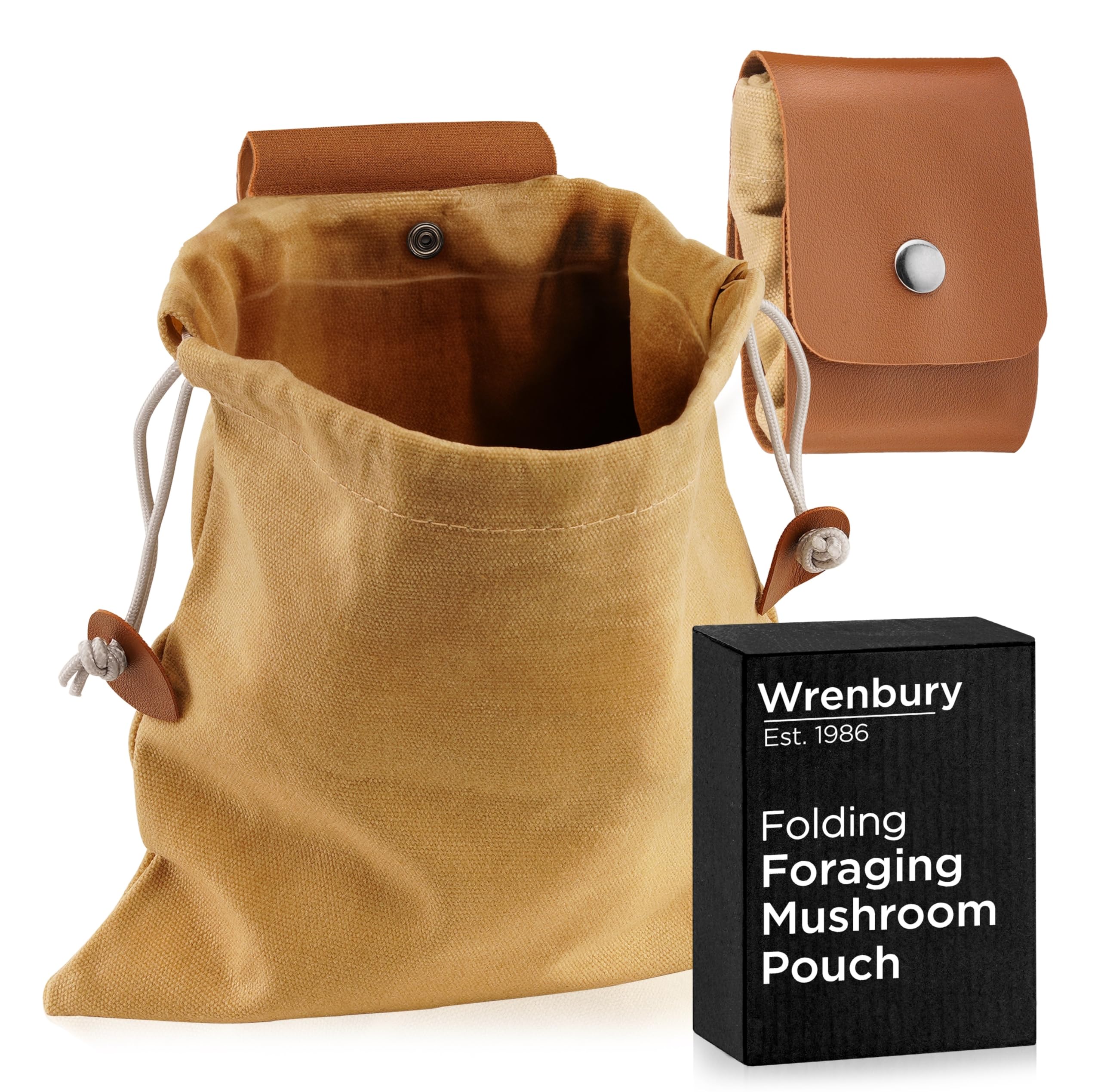 Collapsible Mushroom Foraging Bag - Waxed Canvas Mushroom Foraging Pouch - Foldable Fungi Accessories and Forager Gifts - 475ml