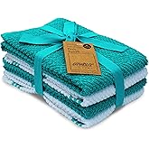 AMOUR INFINI Kitchen Towels Pack of 4 - Absorbent, Quick Drying Premium Cotton Tea Towel - Kitchen Linens 16x28 Inch Dish Towels with Hanging Loop (Turquoise)