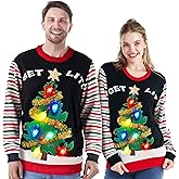 JOYIN Ugly Christmas Sweater Women Men Couples, LED Light Up Ugly Christmas Sweater Kids 2025 Striped Tree(Black)