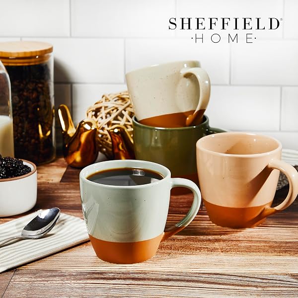SHEFFIELD HOME COFFEE MUGS SET OF 4 STONEWARE MUGS – 16OZ LARGE CERAMIC COFFEE MUG WITH HANDLE – DISHWASHER & MICROWAVE SAFE CLASSIC MUG FOR TEA, LATTE, ESPRESSO AND CAPPUCCINO – ASSORTED NEUTRALS