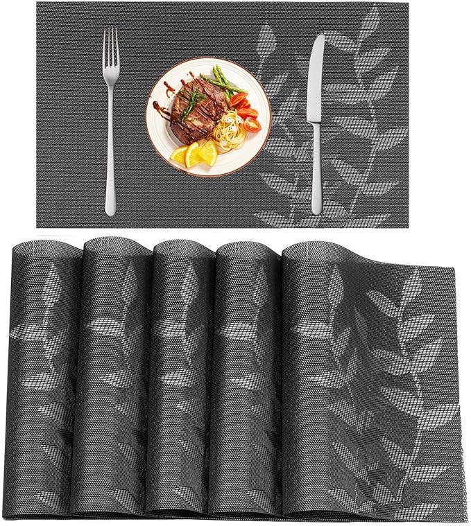 Pauwer Placemats Set of 6 for Dining Table Woven Vinyl Placemat Kitchen