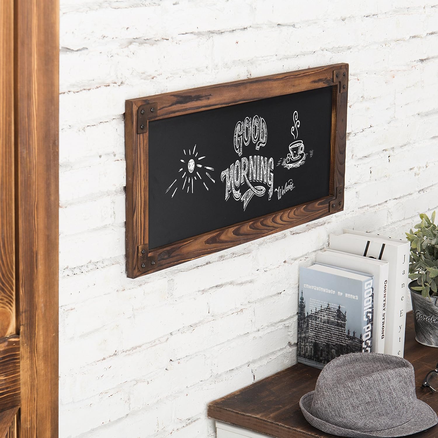 MyGift 12 X 25-Inch Wall-Mounted Erasable Chalkboard with Dark Brown Wood Frame : Office Products