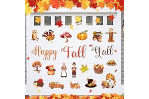 WHYMEO Fall Thanksgiving Garage Door Decoration Magnets 24Pcs, Magnetic Happy Fall Yall Garage Door Stickers Decor Set, Holiday Refrigerator Car Magnets for Thanksgiving Outdoor Decorations(Fall-01)