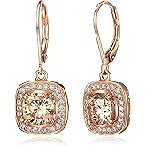 MORGAN & PAIGE .925 Sterling Silver 14K Rose Gold Plated Champagne and White Cubic Zirconia Round Halo Stud or Halo Drop Earrings, Hypoallergenic Sterling Silver Earrings Jewelry for Her