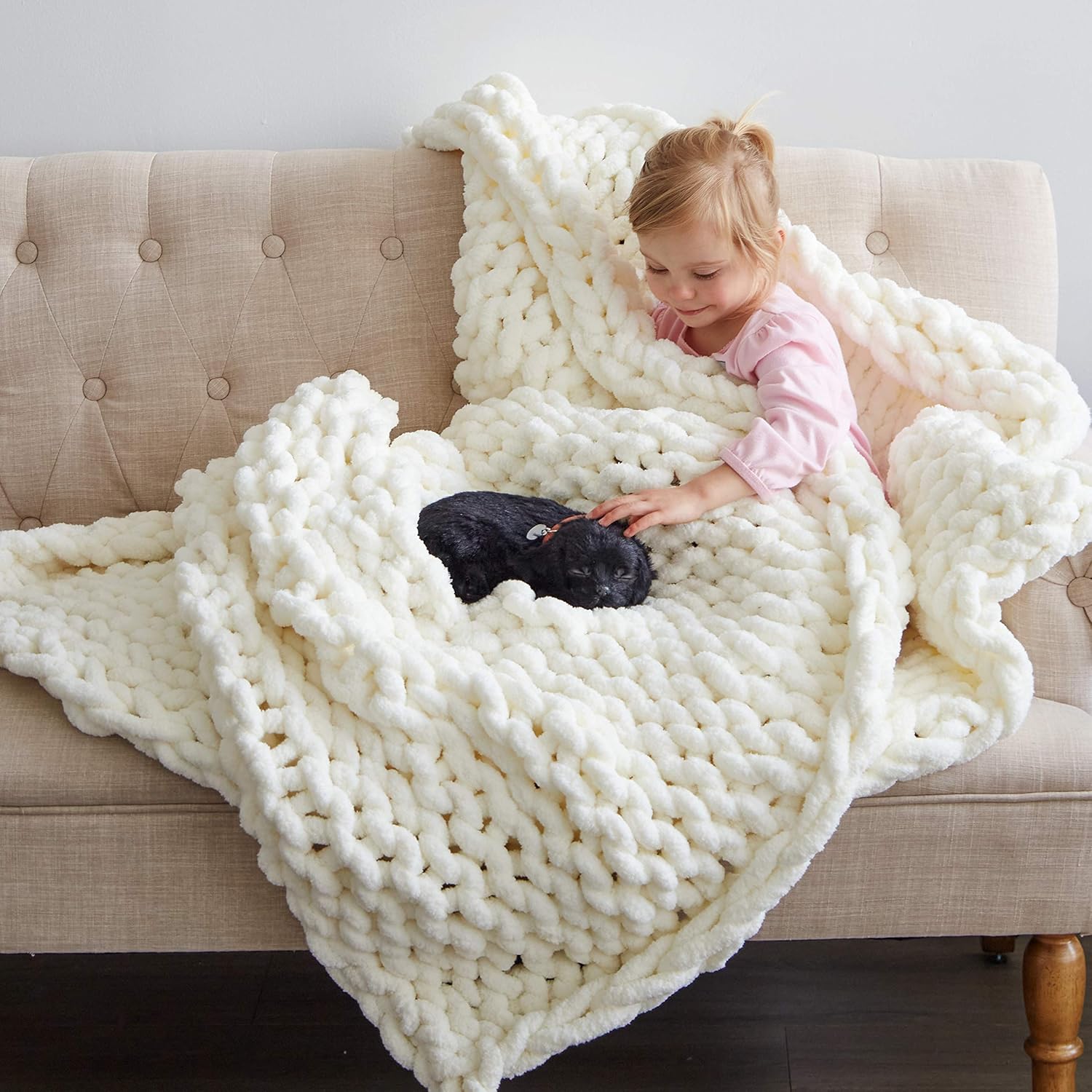 SahYo Large Soft Chenille Blanket (50" X 60") PomPoms