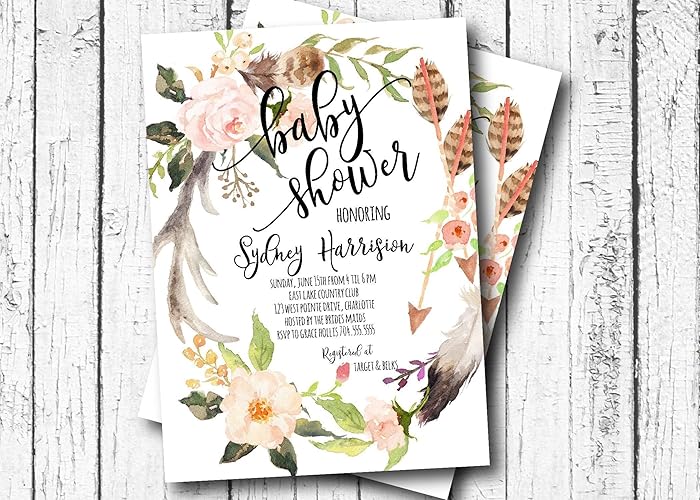 Amazon Com Boho Feather Bridal Shower Invitation Bridal Shower