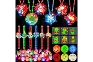 HUYAMAP 84 PCS Christmas Party Favors Bulk LED Light Up Xmas Toys, Glow in the Dark Christmas Necklaces Bracelets Rings Holiday Toys for Boys Girls Stocking Stuffers Classroom Gifts Prizes Xmas Party Favors
