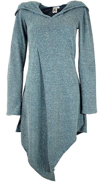 Guru-Shop Pixikleid im Wickellook mit Kapuze, Feinstrick Elfen Pullover, Damen, Synthetisch, Kurze Kleider Alternative Beklei